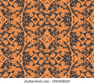 Seamless Oriental Vector Pattern. Traditional floral pattern for fabric, wallpapers and backgrounds. Ornamental creatures, plants and animals.