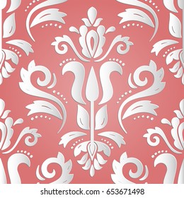 Seamless oriental white ornament. Fine vector traditional oriental pattern with 3D elements, shadows and highlights