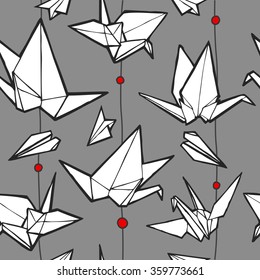 seamless origami pattern with crane birds