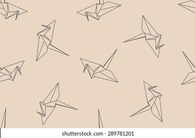 Seamless origami pattern with linear paper cranes. Can be used for web page backgrounds, surface textures, background on business cards or poster, wallpapers, print on textiles.