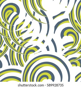 Seamless original pattern of green coils on a white background. Geometric background.