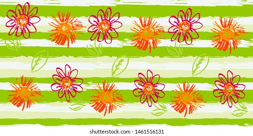 Seamless original pattern. Vector abstract hand drawing with stripes of acrylic paints and brush