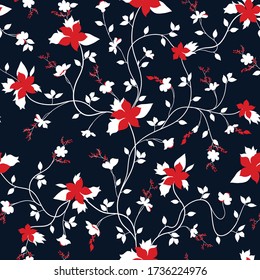 Seamless original textile flowers pattern on navy