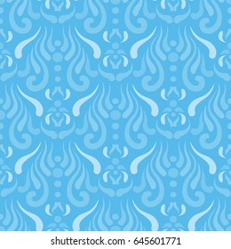 Seamless ornament. Abstract pattern on a blue background. Stylized vegetable ornament in Indian, Eastern, Asian, Turkish, Russian, traditional style.