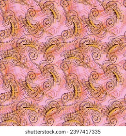 Seamless ornament artwork with hand drawn cute wave patterns