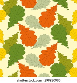 Seamless ornament for background, composed of the contours of the oak leaves on a beige background.