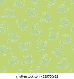 Seamless ornament for background, composed of silhouettes of little green dinosaurs on a green background