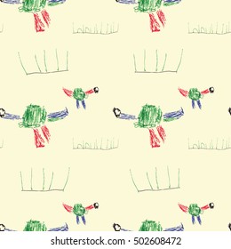 Seamless ornament. The basis of the ornament abstract dinosaur in the grass, stylized children's drawing. Vector illustration.