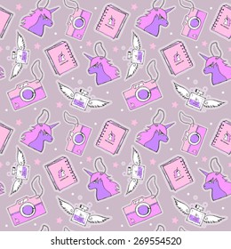 Seamless ornament with beautiful items for girls.