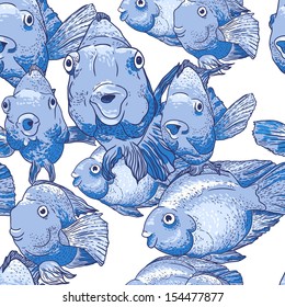 Ornamento sin fisuras con pescado azul