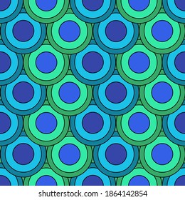 Seamless ornament from blue and green rounds, immitation of fish scale. Beautiful design for print or decoration.