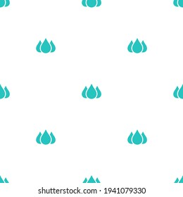 Seamless ornament with blue water drops on white background. Nature, liquid, rain pattern. Vector illustration. Cartoon rain weather wallpaper. Rainy day