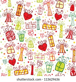 Seamless ornament with bright gift boxes