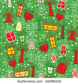 Seamless ornament with bright gift boxes 