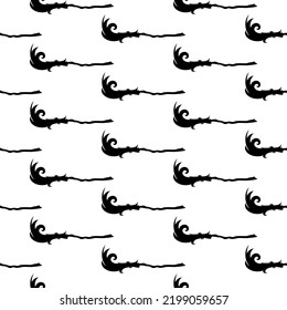Seamless ornament with brooms. Witch broom pattern. Halloween party wallpaper. Witchcraft and wizardry.  Vector illustration isolated on white. Magic fairytale background