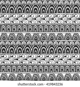 Seamless ornament from  circles geometric elements in ethnic style black and white