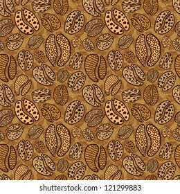 Seamless ornament coffee bean texture vector pattern