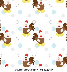 Seamless ornament composed by many figurines of a rooster. Vector illustration.