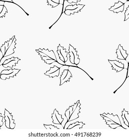 Seamless ornament composed of contours of leaves, arranged in a chaotic manner.