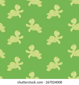 Seamless ornament, composed of small solid turtles on a green background