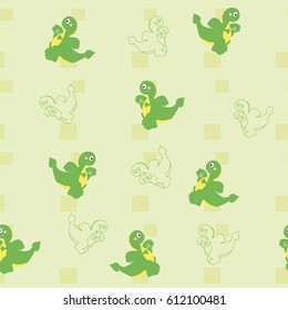 Seamless ornament consisting of images of cute little dragons. The dragons depicted on the background of rectangles of different sizes.