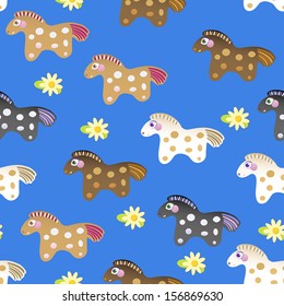 seamless ornament with cute toy horses