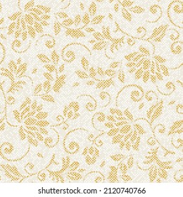 Seamless ornament with decorative elements. Can be used as background, cover, fabric and etc.yellow mosaic baroque seamless pattern Simple elements made of dots. Leaves, flowers, branches, hearts, spi