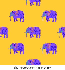 Seamless ornament with decorative silhouettes of elephants. Art Deco, baroque, oriental decoration. An elegant linear pattern. Repeating background for textile, wrapping paper or wallpaper. 