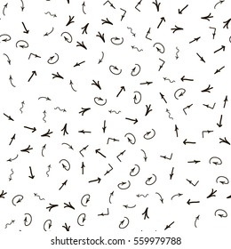 Seamless ornament from different handwritten arrows. Vector illustration background.