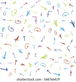 Seamless ornament from different handwritten arrows. Vector illustration background.