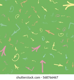 Seamless ornament from different handwritten arrows. Vector illustration background.