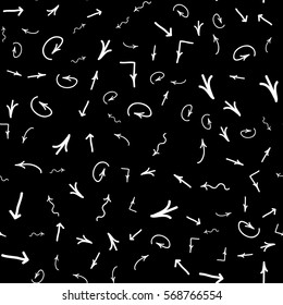 Seamless ornament from different handwritten arrows. Vector illustration background.