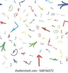 Seamless ornament from different handwritten arrows. Vector illustration background.