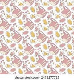 Décor harmonieux avec des plats de poupée. Un ornement blanc et rose. illustration vectorielle 