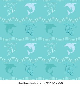 Seamless ornament with dolphins