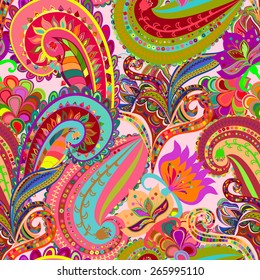 Seamless ornament ethnic background. Abstract pattern. Floral motif wallpaper. EPS-8 vector texture.