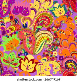 Seamless ornament ethnic background. Abstract pattern. Floral motif wallpaper. EPS-8 vector texture.