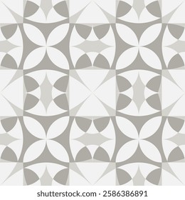 Seamless ornament floral pattern with petals. Mosaic for a tiled floor or kitchen apron in Scandinavian style. Geometric simple print. Gray and white abstract texture. Vector bauhaus wallpaper