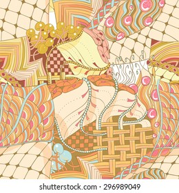 Seamless ornament with flower & berry elements in light colors - vector illustration