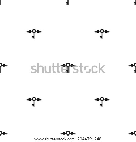 Seamless ornament with flying key with wings. Vector pattern on white. Home, house, flat, estate symbol. catch luck or hint. Fairytale wallpaper. Fantasy wonderland background