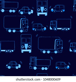 seamless ornament with funny cars on blue background