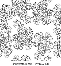 Seamless ornament with grapes on an isolated background. Hand-drawn.
