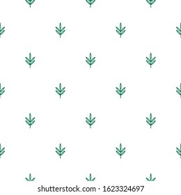 Seamless ornament with green line rosemary twig, shoot, sprig on white background. eco, agriculture, nature, ecology, healthy, organic pattern. Vector Illustration. kitchen herbs