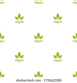 Seamless ornament with green vegan, veggie product label on white background. eco, agriculture, nature, ecology, healthy, organic pattern. Vector Illustration. Healthy, vegetal, raw food wallpaper