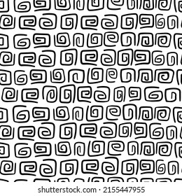 Seamless ornament of hand-drawn doodle curls. Used for printing on paper, fabric, packaging, wallpaper. Eps10.