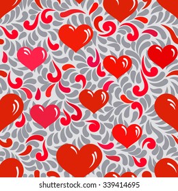 Seamless ornament with hearts and swirls for valentines day