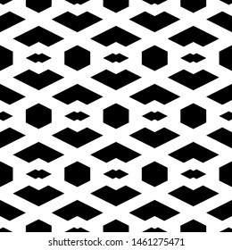 Seamless ornament. Hexagons, chevrons, figures pattern. Geometrical wallpaper. Simple shapes backdrop. Geometric background. Polygons motif. Digital paper, textile print, abstract. Vector artwork.