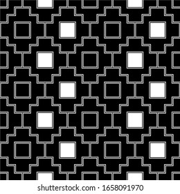 Seamless ornament. Inca crosses, squares pattern. Folk motif. Tribe background. Ancient mosaic. Digital paper, web design, ethnical textile print. Ethnic image. Tribal wallpaper. Vector artwork.