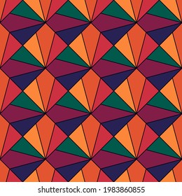 Seamless ornament. Kites, triangles pattern. Tiles backdrop. Geometrical wallpaper. Ethnic motif. Geometric background. Digital paper. Textile print. Web design. Abstract vector.