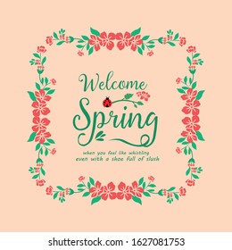 Seamless Ornament of leaf and flower frame, for welcome spring greeting card decor. Vector